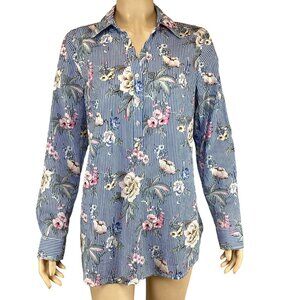 Talbots Button-Up‎ Blouse Size Medium Top Floral Blue & White Pink